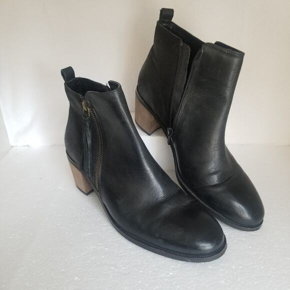 Crevo Boots Womens 10 black Autumn Tassel Leather Ankle Side Zip Block Heel - Picture 7 of 14